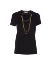 Elisabetta Franchi Logo T-shirt With Chain Detail And Charms In Black