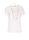 Elisabetta Franchi Logo T-shirt With Gold Chain Detail In White