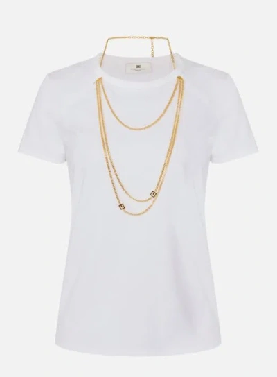 Elisabetta Franchi Jersey T-shirt With Jewel Detail In White