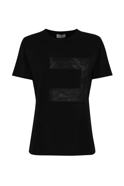Elisabetta Franchi Jersey T-shirt With Macro Voile Logo In Black