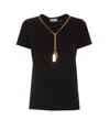 Elisabetta Franchi Crew Neck T-shirt Gold Chain Detail In Black