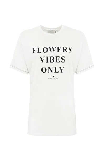 Elisabetta Franchi Jersey T-shirt With Print And Satin Bands In White