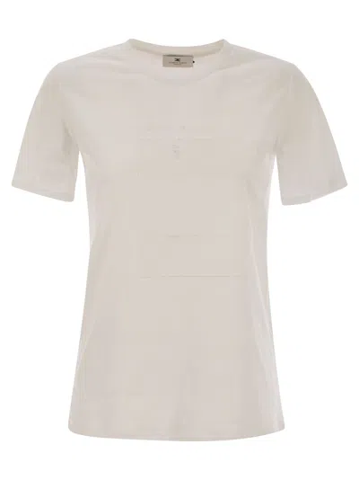 Elisabetta Franchi Jersey T-shirt With Voile Macro Logo In White