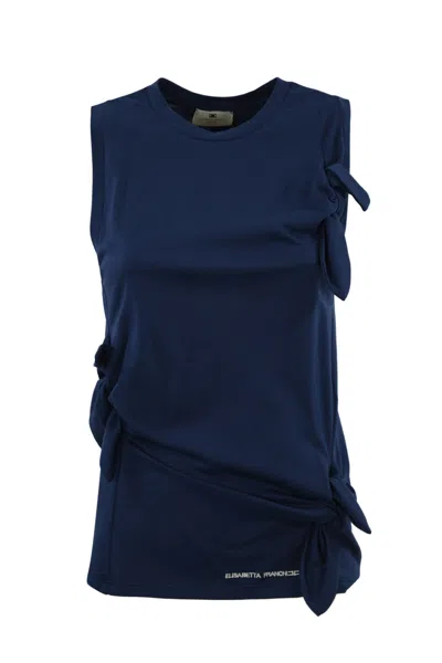 Elisabetta Franchi Jersey Tank Top With Bows In Blue