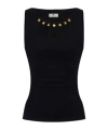 Elisabetta Franchi Fitted Sleeveless Top Gold Embellishments In Black