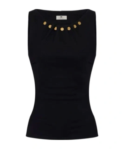 ELISABETTA FRANCHI JERSEY TOP WITH JEWEL BUTTONS