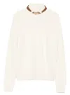 Elisabetta Franchi Ribbed High Neck Tricot Sweater In White