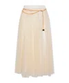 Elisabetta Franchi Midi Skirt With Pleats And Chain Detail In Neutral