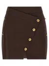 Elisabetta Franchi Asymmetrical Jewel-button Mini Skirt In Brown