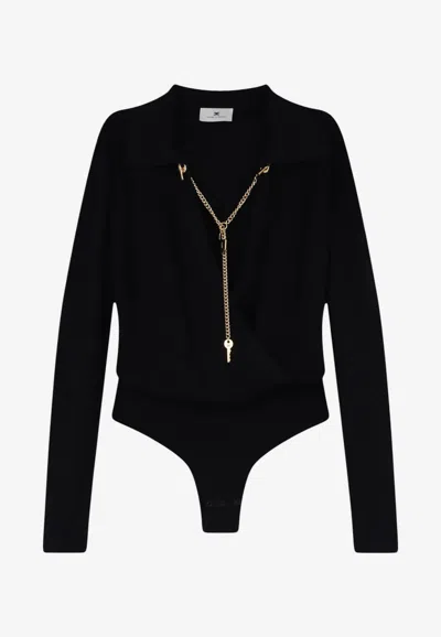 Elisabetta Franchi Jewel Charm Bodysuit In Black