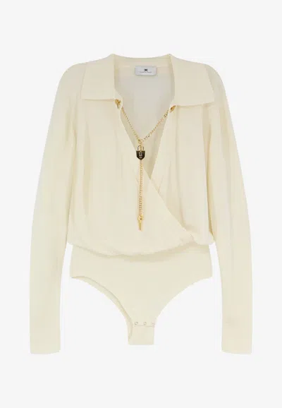 Elisabetta Franchi Jewel Charm Bodysuit In Cream