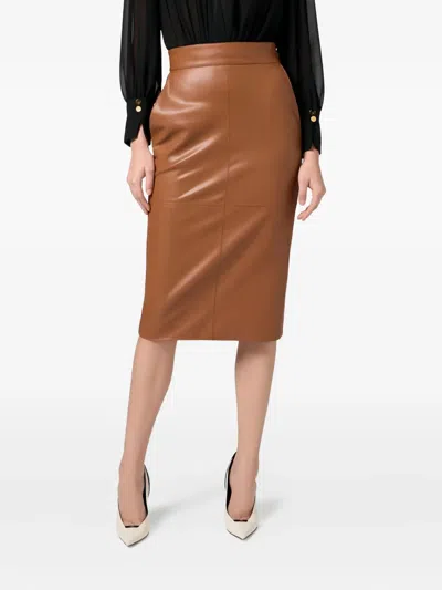 Elisabetta Franchi Jewel Clasps Pencil Skirt In Brown