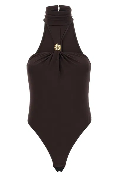 Elisabetta Franchi Jewel Detail Bodysuit In Brown