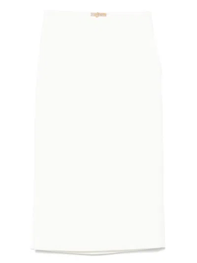 Elisabetta Franchi Krepp-midirock Mit Schmuckdetail In Beige