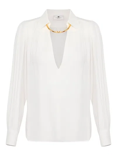 Elisabetta Franchi Jewel-detail Georgette Blouse In White