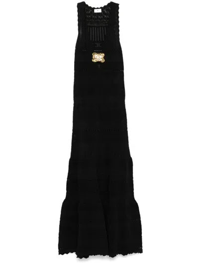 Elisabetta Franchi Jewel-detail Openwork Maxi Dress In Brown