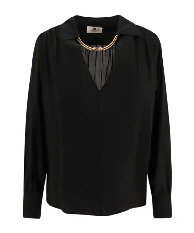 Elisabetta Franchi Jewel Detailed Georgette Blouse In Black