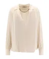 Elisabetta Franchi Jewel Detailed Georgette Blouse In Neutral