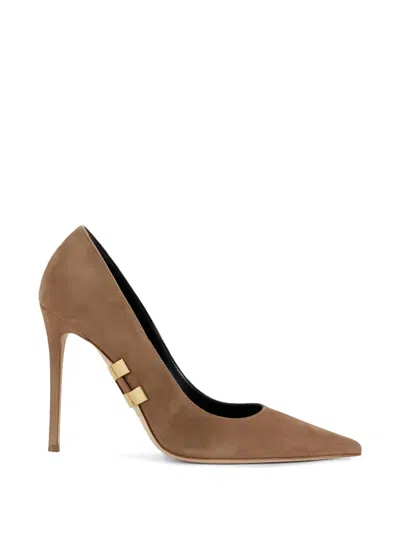 Elisabetta Franchi Jewel Logo Suede Pumps In Brown