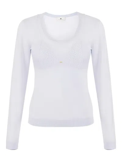 Elisabetta Franchi Jewel-logo Wool-blend Top In White