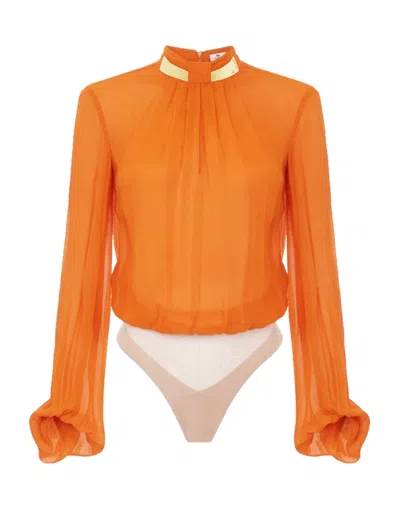 Elisabetta Franchi Jewel Neck Bodysuit In Orange