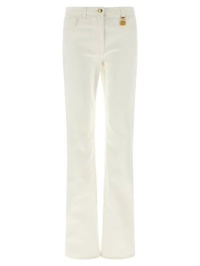 Elisabetta Franchi Jeans Trousers Padlock Detail And Belt In White