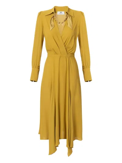 Elisabetta Franchi Jewel-scarf Midi Dress In Brown