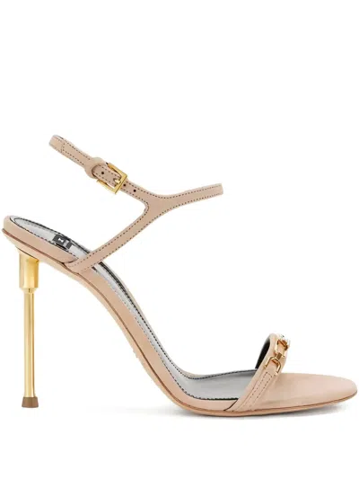 Elisabetta Franchi Jewel Sculpted Heel Sandals In Neutral