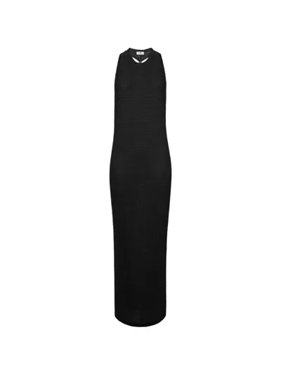 Elisabetta Franchi Jewel Twisted Necklace Knit Maxi Dress In Black