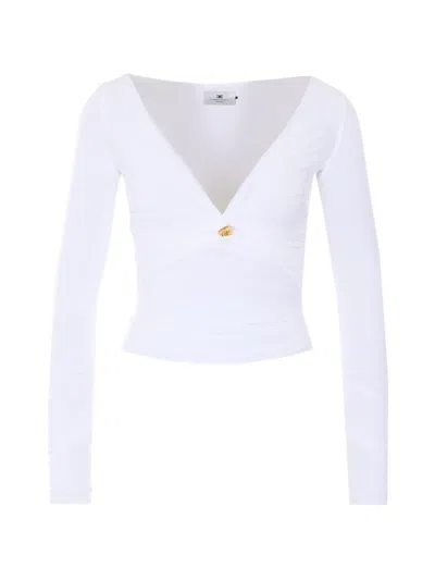 Elisabetta Franchi Jewel V-neck Blouse In White