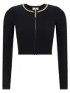Elisabetta Franchi Cardigan In Maglia A Rombi Con Dettaglio Gioiello Nero In Black