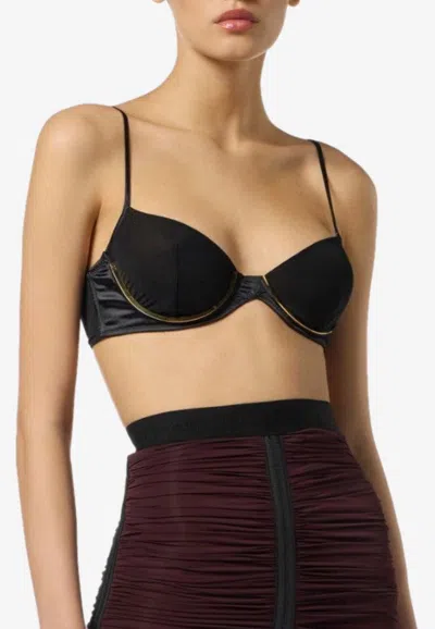 Elisabetta Franchi Bra In Jersey And Satin Fabrics With Jewel Detail In Black