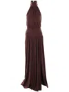 Elisabetta Franchi Red Carpet Dress With Jewel Bow In Brown