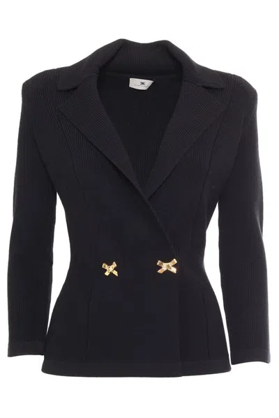 Elisabetta Franchi Jewelled Bows Knit Blazer In Black