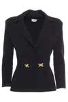 Elisabetta Franchi Black Double-breasted Blazer With Golden Buttons In Black