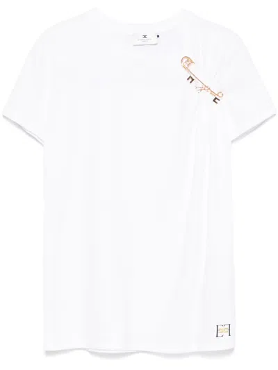 Elisabetta Franchi Jewelled-brooch Jersey T-shirt In White