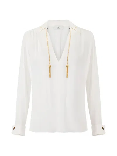 Elisabetta Franchi Jewelled Tassel Blouse In White
