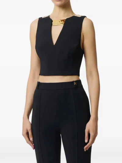 Elisabetta Franchi Jewelled V-neck Tank Top In Black