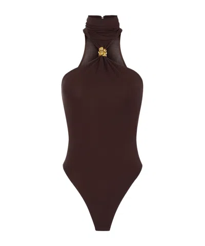 Elisabetta Franchi Jewelry-detailed Bodysuit In Brown