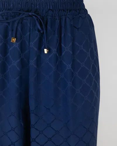 Elisabetta Franchi Joggers In Satin Con Losanga Jacquard Blu