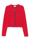 Elisabetta Franchi Herringbone-pattern Cardigan In Red