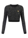 Elisabetta Franchi Sequin-thread Wool Crop Top In Silver