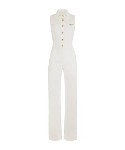 Elisabetta Franchi Jumpsuit Aus Denim Mit Logo-detail In White
