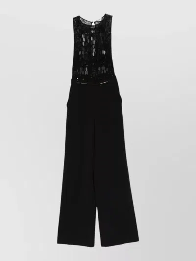 Elisabetta Franchi Jumpsuit Belt Loops Lace Round Neck In Black