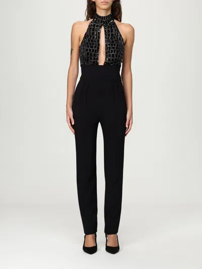 Elisabetta Franchi Georgette Jumpsuit With Piping In Black