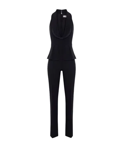 Elisabetta Franchi Jumpsuit In Lightweight Crepe And Satin Fabrics In Black