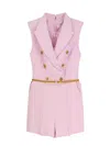 Elisabetta Franchi Jumpsuit With Shoulder Pads And Leather Belt In Purple