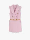 Elisabetta Franchi Jumpsuit With Shoulder Pads And Leather Belt In Purple