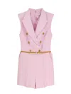 Elisabetta Franchi Jumpsuit With Sholder Pads And Leather Belt In Pink