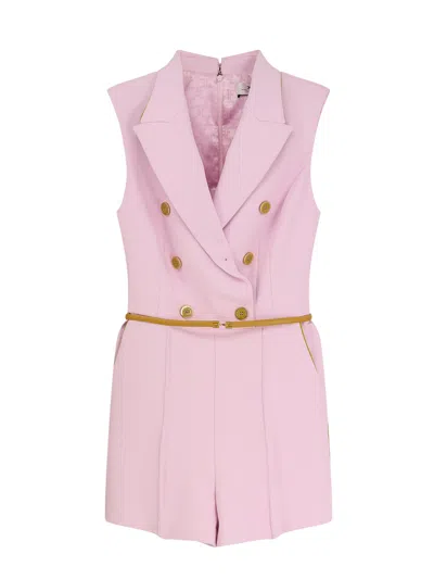 Elisabetta Franchi Jumpsuit With Sholder Pads And Leather Belt In Pink